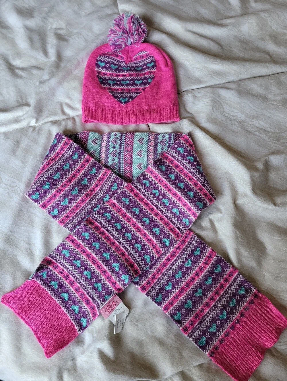 Lot Of 4: Girls' Pom Pom Beanies w/ Matching Scarves(3 Sets) & 1 Pom-Pom Earflap